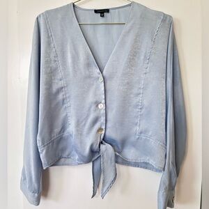 Dynamite| Pale Blue Button Tie-Front V-Neck Silky Blouse Sz XS